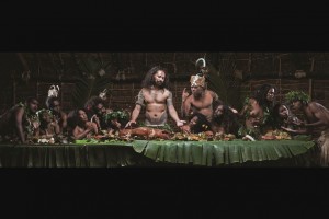 The Last Cannibal Supper by Mr. Greg Semu (New Zealand). Medium/Material: HD Photography and light boxes, total 9 images. Greg’s work provocatively explores issues surrounding the religious colonisation of indigenous peoples in the Pacific. The impact of this on Pacific people was as profound and long-lasting as its political counterpart. Working with Kanakpeople as actors, Greg emulated Leonardo Da Vinci’s famed image ‘The Last Supper’. This work, redolent with mimicry and irony, resonated with contemporary Kanaks as part of their historical and cultural experience.